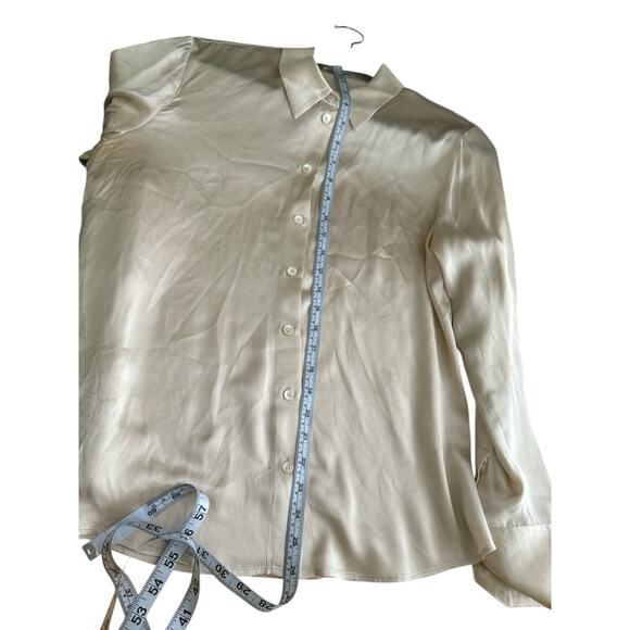 Reformation Sky Silk Buttondown Top Medium Ivory Long Sleeve Classic Preppy - Picture 3 of 5